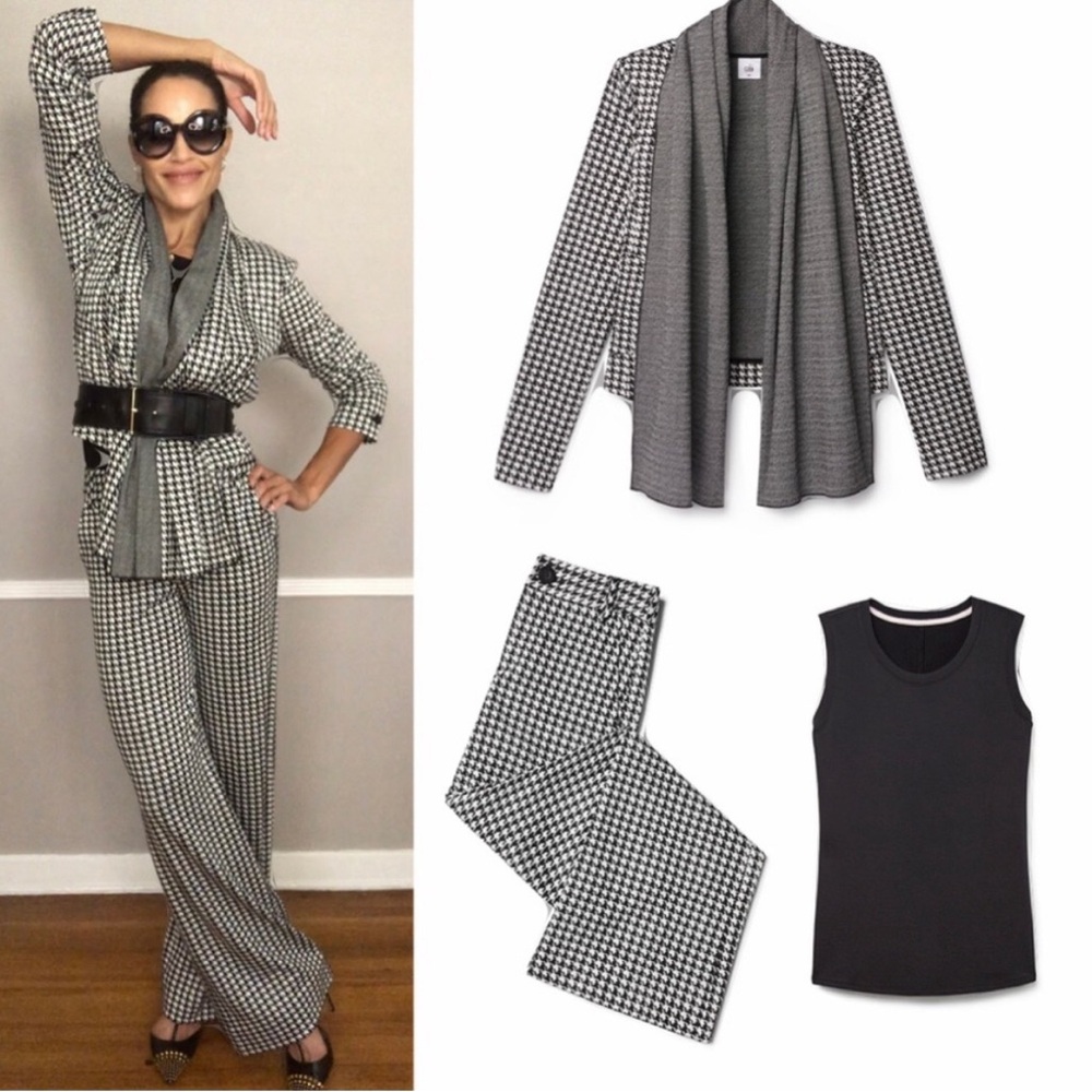 CAbi Black and White Houndstooth Pantsuit